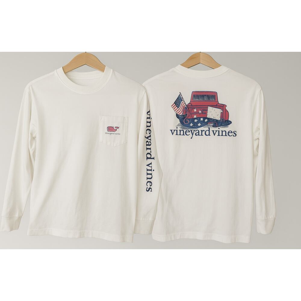 Vineyard Vines Kids Medium Americana Gameday T Shirt White Cotton